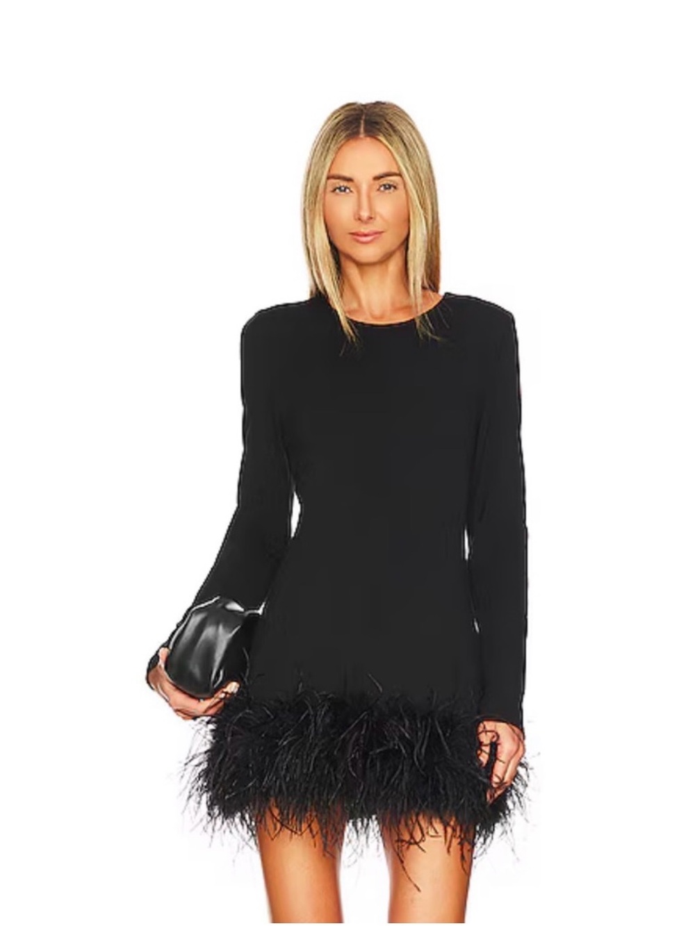 Lamarque Bahira Black Feather Hem Mini Dress Size Medium NWT